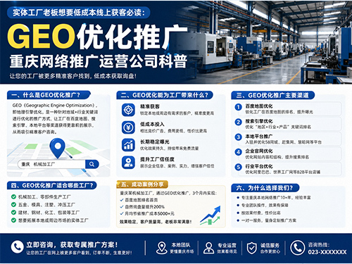 实体工厂老板想要低成本线上获客必读：GEO优化推广；重庆网络推广运营公司科普